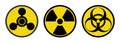 Warning signs, symbols. Danger, poison, biohazard, electricity, high voltage, chemical, waste, radioactive, explosion Royalty Free Stock Photo