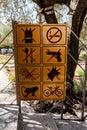 Warning signs on the yellow background Israel Jerusalem. Close up image Royalty Free Stock Photo