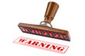 Warning stamp. Wooden stamper, seal with text warning, 3D rendering Royalty Free Stock Photo