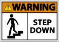 Warning Step Down Sign On White Background