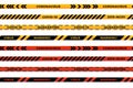 Warning Stripes. Coronavirus warning seamless stripes. Covid-19 signs. Quarantine biohazard symbol. Warning line collection black Royalty Free Stock Photo