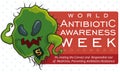 Warning about Super Bacteria in World Antibiotic Awareness Day Celebration, Vector Illustration