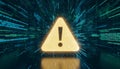 Warning symbol appearing among data code stream Royalty Free Stock Photo