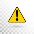 Warning symbol. Attention button. Red exclamation mark in yellow triangle isolated on transparent background. Warning