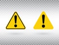 Warning symbol set. Attention button. Black exclamation mark in yellow triangle isolated on transparent background Royalty Free Stock Photo