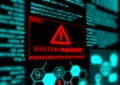 Warning of a system hacked in red. Computer popup box screen warning. Cyber, virus, malware attack concept Royalty Free Stock Photo
