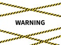 Warning tape. Black and yellow line striped on white background. Caution and danger tapes. Vector illustration