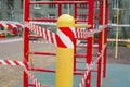 Warning tape on closed playground, quarantine concept Royalty Free Stock Photo