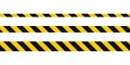 Warning tape with yellow and black diagonal stripes. Warn stop seamless line. Yellow and black caution tape border. Long