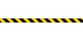 Warning tape with yellow and black diagonal stripes. Warn stop seamless line. Yellow and black caution tape border. Long