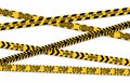 Warning tape. Yellow police crime scene cross stripes, danger zone designation and security border sign, accident Royalty Free Stock Photo