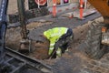 Warning to pedestrain road work in process in Copenhagen Royalty Free Stock Photo