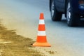 Warning Traffic Road Cone Standing on Street Asphalt City Road During Roadworks Royalty Free Stock Photo