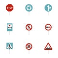 Warning traffic sign icons set, flat style