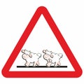 warning traffic sign, increased incidence of sheep, red triangle shape, eps.