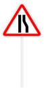 Warning traffic sign - Road narrows Royalty Free Stock Photo