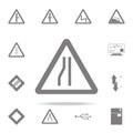 Warning traffic sign, Road narrows on left icon. web icons universal set for web and mobile Royalty Free Stock Photo