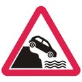 Warning traffic signs, Car falling from the slope into the water