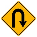 Warning traffic signs Hairpin curve to right on white background Royalty Free Stock Photo