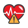 Warning triangle icon, failure icon with heart sign. Heart attack. Medical icon vector illustration Royalty Free Stock Photo