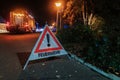 Warning triangle with the inscription fire brigade Royalty Free Stock Photo