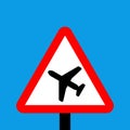 Warning triangle Low flying aircraft or sudden aircraft noise Royalty Free Stock Photo