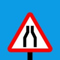 Warning triangle Road narrows on both sides Royalty Free Stock Photo