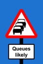 Warning triangle Traffic queues likely ahead sign Royalty Free Stock Photo