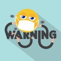 Warning Typography Yellow Emoji Wearing a Medical Mask Design Vector