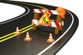 Warning of under construction on road. Traffic cones.