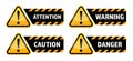 Warning vector signs. Attention sign, warning sign, caution sign, danger sign. Exclamation mark