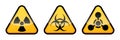 Warning vector signs set. Radiation sign, Biohazard sign, Chemical Weapons Sign. Royalty Free Stock Photo