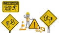 Illustration warning icons, warning scam alert sign in left and right, yellow exclamation point signs Royalty Free Stock Photo