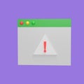 Warning website 3d icon model cartoon style concept. render illustration Royalty Free Stock Photo