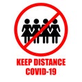 Warning woman sign keep distance between people for protect from infection of coronavirus Covid-19