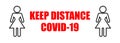 Warning woman sign keep distance between people for protect from infection of coronavirus Covid-19