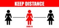 Warning woman sign keep distance between people for protect from infection of coronavirus Covid-19