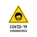 Warning woman wear mask icon symbol with COVID-19 coronavirus concept