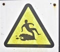 Warning yellow sign Hazard symbol, careful to slip