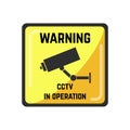 Warning yellow square sign of CCTV in operation