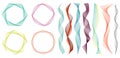 Warped gradient lines set. Abstract twisted vector design templates. Striped waving geometric backdrop. Collection of colored int