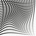 Warped mesh pattern. Distorted grid form. Dynamic vector layout. Curved line structure. Royalty Free Stock Photo