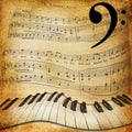 Warped piano and music sheet background Royalty Free Stock Photo