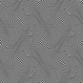 Warped seamless pattern of black white wavy lines. Optical art repeatable texture. Vibrant zebra wallpaper