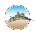 Warplane label. attacking fighter in the sky