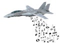 Warplane launching musical notes