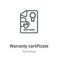 Warranty certificate outline vector icon. Thin line black warranty certificate icon, flat vector simple element illustration from Royalty Free Stock Photo