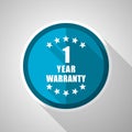 Warranty guarantee 1 year symbol, flat design vector blue icon with long shadow