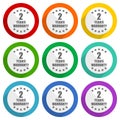 Warranty guarantee 2 year vector icons, set of colorful flat design buttons for webdesign and mobile applications Royalty Free Stock Photo