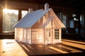 warranty paper reams under a model house in soft morning light